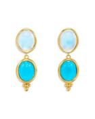 Temple St. Clair 18k Yellow Gold Royal Blue Moonstone & Turquoise Double Drop Earrings