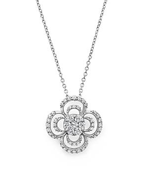 Diamond Cluster Clover Pendant Necklace In 14k White Gold, .50 Ct. T.w.