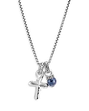 John Hardy Sterling Silver Classic Chain Men's Keris Dagger Cross & Pietersite Bead Pendant Necklace, 26