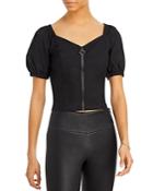 Aqua Zip Front Puff Sleeve Top - 100% Exclusive
