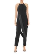 Halston Crepe Georgette High Neck Jumpsuit With Skirt Overlay