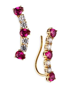Nadri Love All Cubic Zirconia & Synthetic Corundum Climber Earrings In 18k Gold Plated