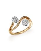 Diamond Double Flower Ring In 14k White And Yellow Gold, .30 Ct. T.w.