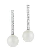 Mateo 14k White Gold Pearl & Diamond Bar Earrings