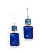 Ippolita 18k Gold Rock Candy Rectangle Snowman Earrings In London Blue Topaz And Lapis Doublet