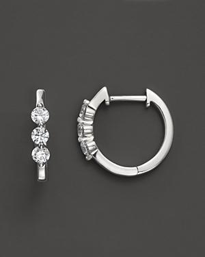 Diamond 3 Stone Huggie Hoop Earrings In 14k White Gold, .45 Ct. T.w.
