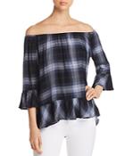 Beachlunchlounge Off-the-shoulder Plaid Top