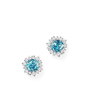 Swiss Blue Topaz And Diamond Halo Stud Earrings In 14k White Gold - 100% Exclusive
