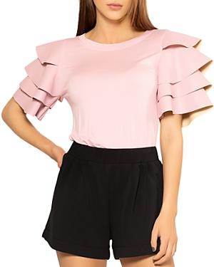 Gracia Faux Leather Tiered Sleeve Top