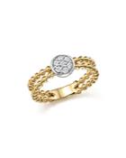 Diamond Double Row Beaded Band In 14k White And Yellow Gold, .15 Ct. T.w.