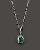 Emerald And Diamond Pendant Necklace In 14k White Gold, 16