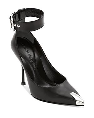 Alexander Mcqueen Women's Ankle Strap Pointed Metallic Toe Pumps