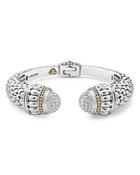 Lagos 18k Gold And Sterling Silver Caviar And Diamonds Cuff, 14mm
