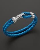 John Hardy Men's Classic Chain Silver Hook Station Bracelet On Turquoise Blue Leather Cord