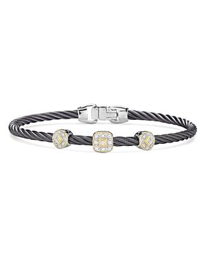 Alor Gray Cable Bangle Bracelet With Diamonds