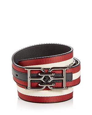 Bally Men's Mirror B Buckle Webbing Stripe Belt