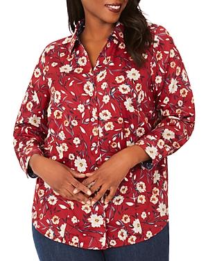 Foxcroft Plus Lauren Floral Print Wrinkle Free Sateen Shirt