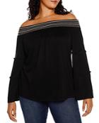 Belldini Plus Embroidered Flare Sleeve Top