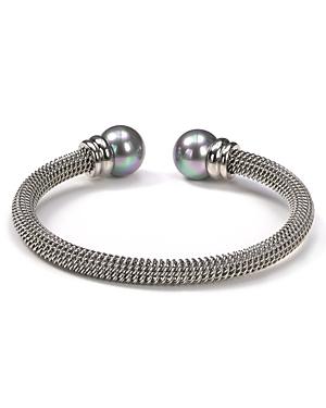 Majorica Stainless Steel And Gray Simulated Pearl Bangle