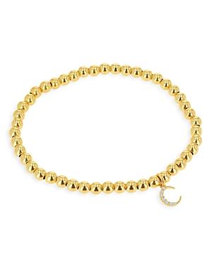 Moon & Meadow 14k Yellow Gold Diamond Crescent Moon Charm Bead Bracelet