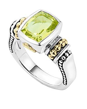 Lagos 18k Yellow Gold And Sterling Silver Caviar Color Ring With Green Quartz