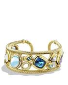 David Yurman Mosaic Cuff With Blue Topaz And Diamonds In Gold