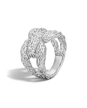 John Hardy Classic Chain Sterling Silver Diamond Pave Ring