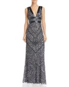 Aidan Mattox Plunging Beaded Gown