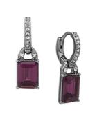 Lauren Ralph Lauren Purple Stone Charm Pave Huggie Hoop Earrings In Hematite Tone