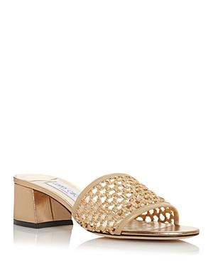 Jimmy Choo Women's Minea 45 Woven Block Heel Slide Sandals