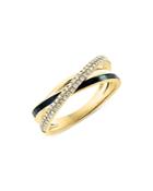Bloomingdale's Diamond Crossover Ring In 14k Yellow Gold With Black Enamel - 100% Exclusive