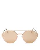Bottega Veneta Mirrored Brow Bar Round Sunglasses, 60mm