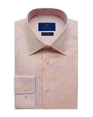 David Donahue Cotton Twill Textured Check Trim Fit Dress Shirt