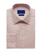 David Donahue Cotton Twill Textured Check Trim Fit Dress Shirt