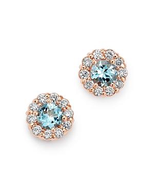 Bloomingdale's Aquamarine & Diamond Halo Stud Earrings In 14k Rose Gold - 100% Exclusive