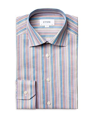 Eton Contemporary Fit Linen Blend Stripe Dress Shirt