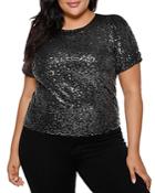 Belldini Plus Sequined Puff Sleeve Top