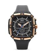 Brera Orologi Supersportivo Square 14k Rose Gold And Black Ionic-plated Stainless Steel Watch With Black Rubber Strap, 46mm