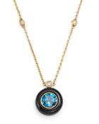 Bloomingdale's Black Onyx, London Blue Topaz & Diamond Pendant Necklace In 14k Yellow Gold, 18 - 100% Exclusive