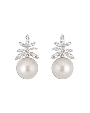 Hueb 18k White Gold Gala Freshwater Pearl & Diamond Stud Earrings
