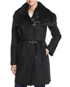 Calvin Klein Faux Shearling Double Belted Coat