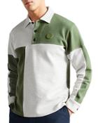 Ted Baker Wickam Cotton Textured Waffle Knit Color Blocked Long Sleeve Polo Shirt