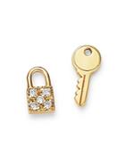 Zoe Chicco 14k Yellow Gold Itty Bitty Key & Pave Diamond Padlock Mixed Stud Earrings