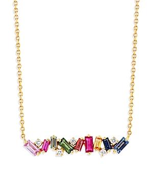 Suzanne Kalan 18k Yellow Gold Rainbow Sapphire & Diamond Fireworks Bar Necklace, 18l