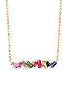 Suzanne Kalan 18k Yellow Gold Rainbow Sapphire & Diamond Fireworks Bar Necklace, 18l