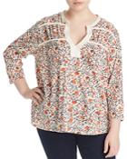 Lucky Brand Plus Floral Print Tie Top