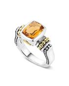 Lagos 18k Gold And Sterling Silver Caviar Color Small Citrine Ring