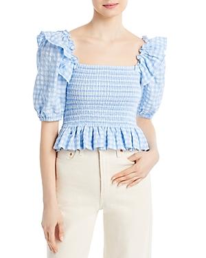 Aqua Gingham Square Neck Smocked Top - 100% Exclusive