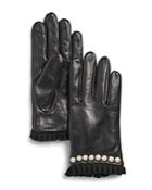 Echo Embellished Pleated-trim Leather Gloves