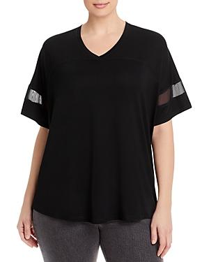 Marc New York Plus Mesh Varsity Stripe V Neck Tee